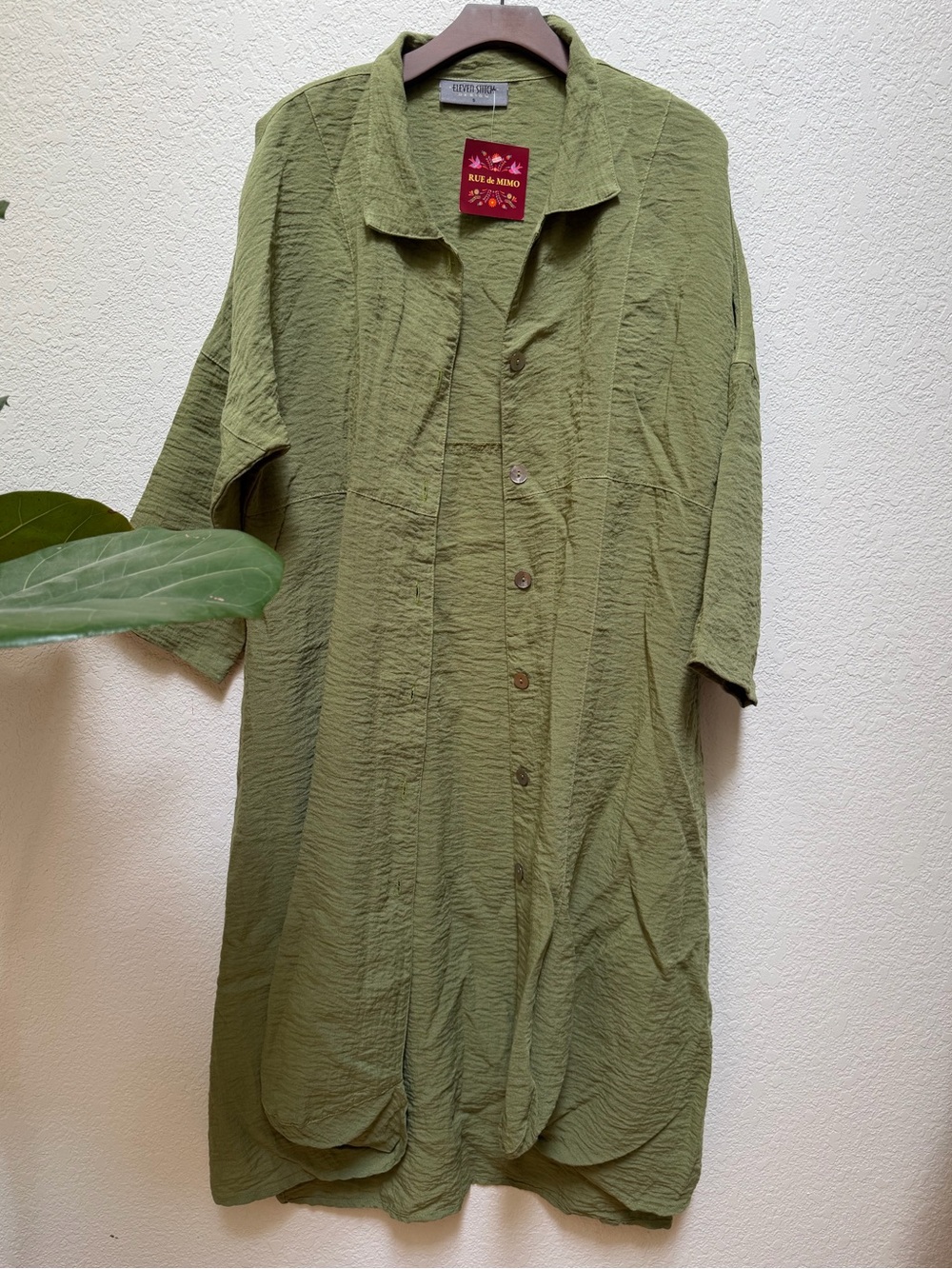 Eleven Stitch Olive Crinkle Duster Jacket S NWT Made in USA